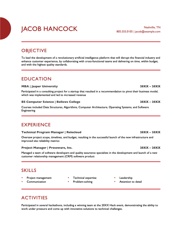 Project management resume